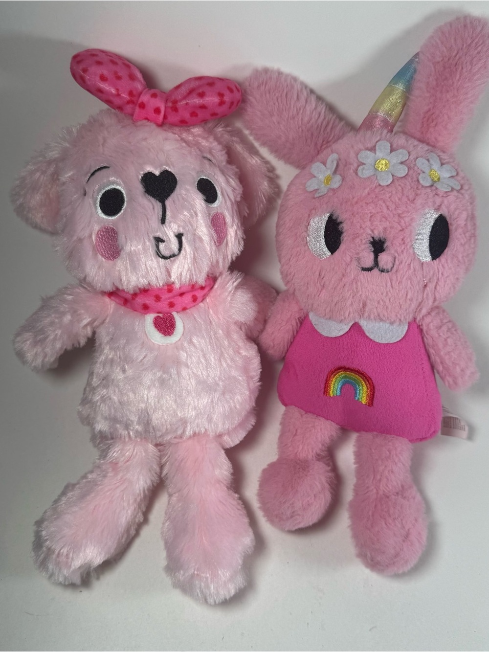 Make Believe Ideas Plush Pink 10" Bunny Unicorn Bunnicorn 11" Puppy Bow Stuffed
